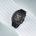 TSAR BOMBA Elemental TB8212 Skeleton Automatic Mechanical Watch. Powered by a Seiko Epson automatic movement, the full ceramic case is lightweight, skin-friendly.  It features Grade A luminescent coating, a scratch-resistant sapphire crystal, and a fluororubber strap. Water-resistant to 50 meters (5 ATM).--Scene display