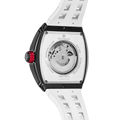 Rear view of the: TSAR BOMBA Elemental TB8210CF Elite White men’s tonneau watch, featuring a tonneau stainless steel case