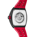 Rear view of the: TSAR BOMBA Elemental TB8210CF Passion Red men’s tonneau watch, featuring a tonneau stainless steel case