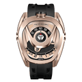 Front view of the TSAR BOMBA Reactor TB8213 staless steel Automatic Interchangeable Men's Watch. Features a gold stainless steel case and bezel, powered by a Japanese automatic movement. Top dial: minutes; central dial: seconds. Bottom main display: hour hand = pointer reading + central window reading. The TB8213 utilizes the TSAR BOMBA interchangeable module system, allowing for quick and tool-free changes of the strap, bezel, and crown.