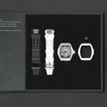 TSAR-BOMBA-Atomic-TB8218D-zirconia-diamond-set_2-in-1. Set includes 1 automatic watch core and  1 zirconia diamond bezel and 1 fluororubber bezel and 2 fluororubber strap and 2 crown. Utilizes TSAR BOMBA’s patented technology for interchangeable straps, bezels, and crowns. Quickly swap modules without tools—since your watch can change its style, why buy another one?