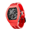 The TSARBOMBA TB8218DFTM-red Fluororubber bezel and red strap, Men’s Fashion Watch features a Miyota automatic mechanical movement, an eco-friendly fluororubber bezel, and interchangeable components, including an eco-friendly fluororubber strap. It offers 10ATM water resistance and a premium Grade A luminescent coating. With interchangeable straps, bezels, and crowns, why buy multiple watches when you can own just one that lets you switch up your style? Sapphire crystal—truly stunning--45° side view