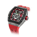 The TB8216 is a Tsarbomba watch featuring a carbon fiber bezel, a titanium case, and a red fluororubber strap, with interchangeable bezel, strap, and crown.limited edition watches