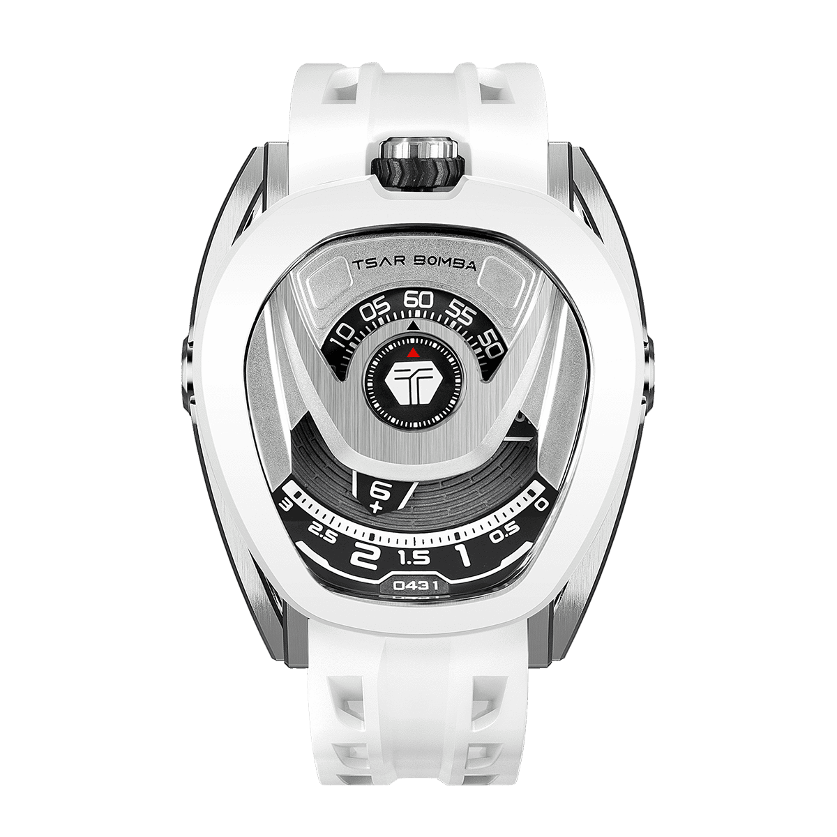 tsarbomba wathces TB8213;white 316Lstainless steel bezel and 316L stainless steel silver case and white strap;japan automatic movement watches--front view