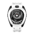 Tsarbomba Watches TB8213; white 316L stainless steel bezel, black 316L stainless steel case, and white strap; Japanese automatic movement watches--front view
