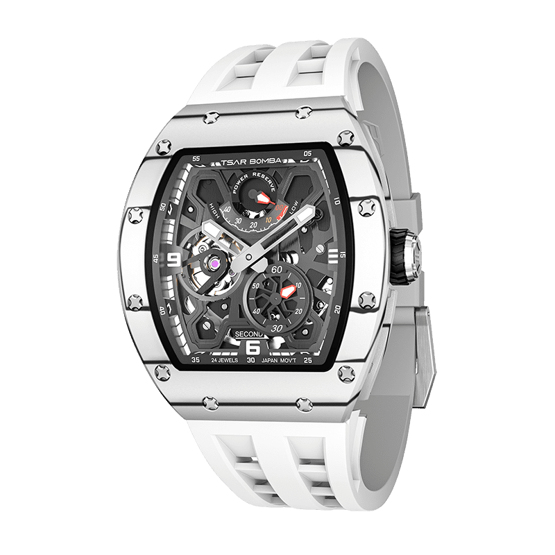 tsarbomba watches TB8212CF,white carbon fiber bezel and carbon fiber case and white strap;miyota automatic movement.TSARBOMBA watches are not just timepieces but also fashion accessories.
