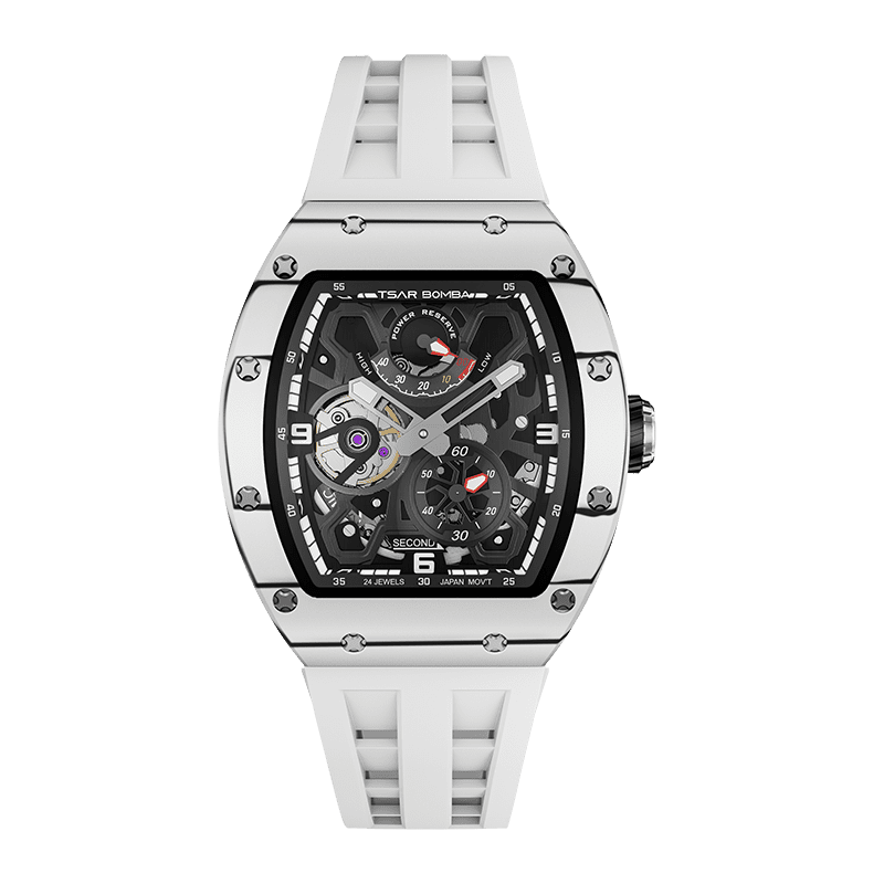 tsarbomba watches TB8212CF white carbon fiber bezel and white catbon fiber case;miyota automatic movement--front view