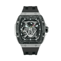 The TB8216 is a Tsarbomba watch featuring a carbon fiber bezel, a titanium case, and a black fluororubber strap, with interchangeable bezel, strap, and crown.front view