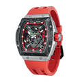 The TB8216 is a Tsarbomba watch featuring a carbon fiber bezel, a titanium case, and a red fluororubber strap, with interchangeable bezel, strap, and crown.limited edition watches-45° side view