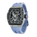 The TB8216 is a Tsarbomba watch featuring a carbon fiber bezel, a titanium case, and a black fluororubber strap, with interchangeable bezel, strap, and crown.limitde edition wathces--45° side view