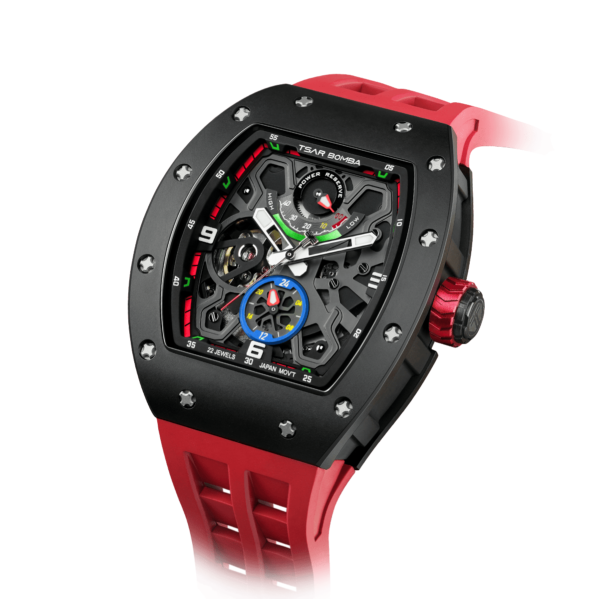 tsarbomba watches TB8212C black ceramic bezel and black cceramic case and red strap;miyota automatic movement