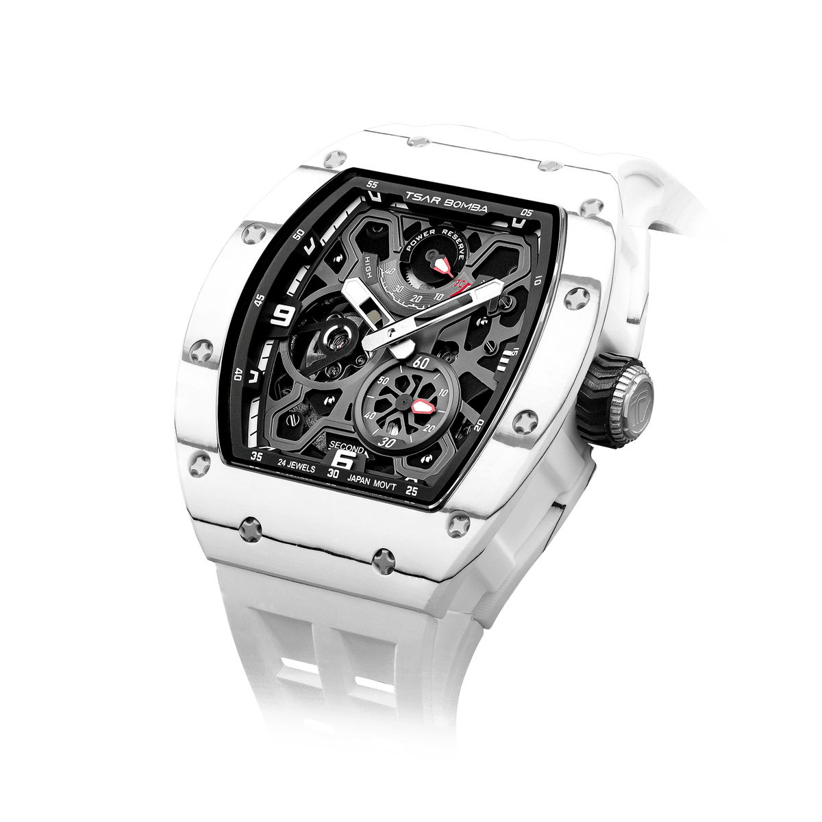 tsarbomba watches TB8212CF white carbon fiber and carbon case and white strap，