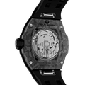 TSAR BOMBA Atomic TB8218CF; automatic skeleton carbon fiber men interchangeable watch carbon fiber set. Set inclues 1 automatic core and 2 fluororubber and 3 carbon fiber bezel an d 5 strap and 5crown. The TB8218CF(5-IN-1) Fractures carbon fiber bezel and case.TSAR BOMBA’s patented technology for interchangeable straps, bezels, and crowns. Quickly swap modules without tools—since your watch can change its style, why buy another one?--rear view