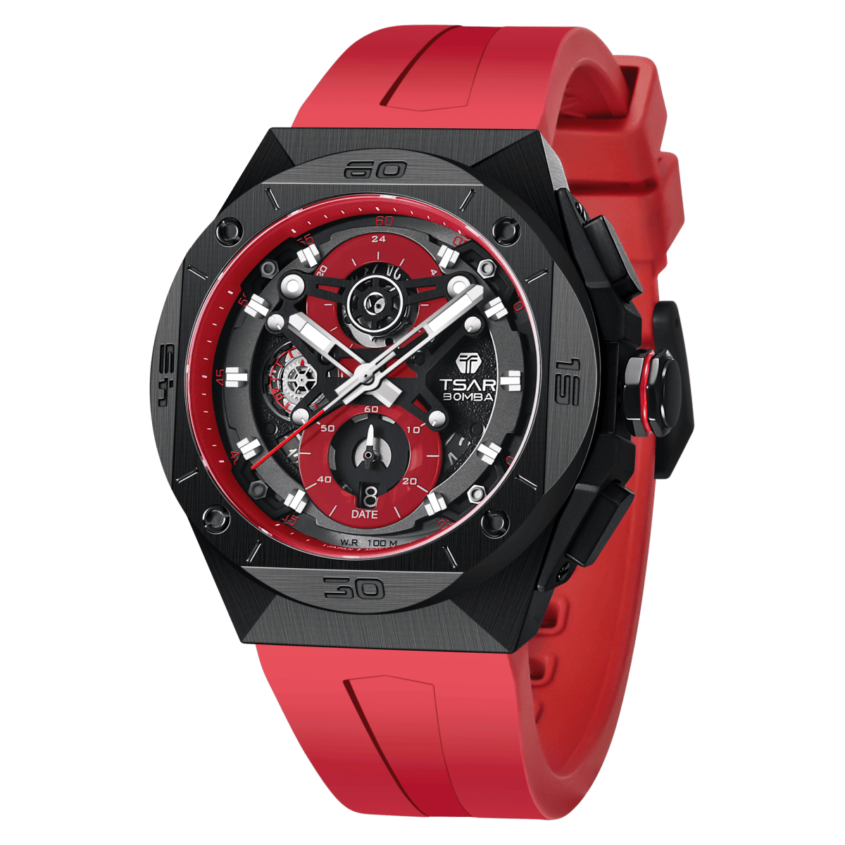 TSAR BOMBA Atomic TB880Q,stainless steel case and- re stainless steel bezel ,black -fluororubber strap.Chronograph quartz mens watch 