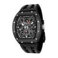 TSAR BOMBA Elemental TB8212 Skeleton Automatic Mechanical Watch. Powered by a Seiko Epson automatic movement, the full ceramic case is lightweight, skin-friendly.  It features Grade A luminescent coating, a scratch-resistant sapphire crystal, and a fluororubber strap. Water-resistant to 50 meters (5 ATM).--Left three-quarter view