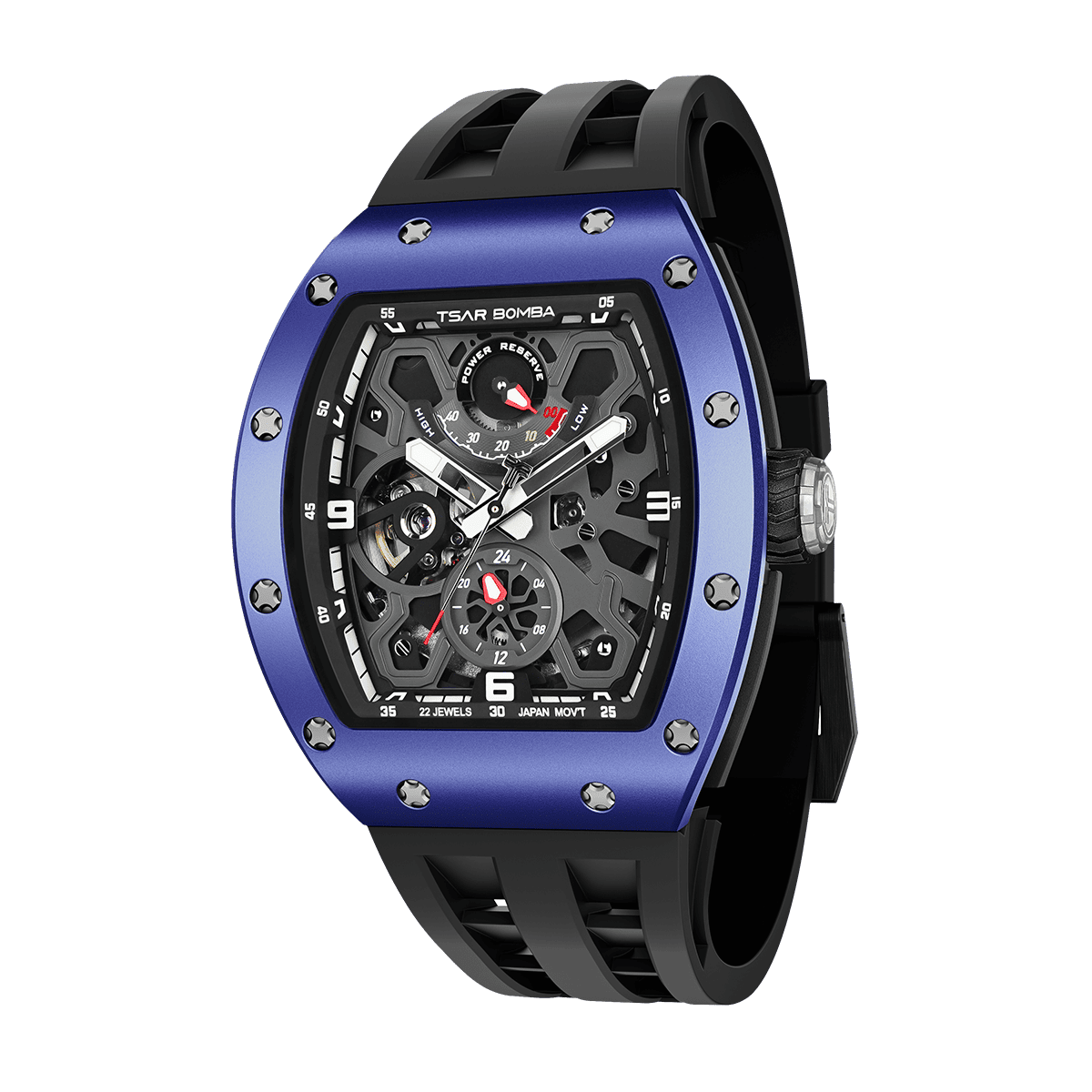 tsarbomba watches TB8212C blue ceramic bezel and black ceramic case and black strap;miyota automatic movement--45°side view