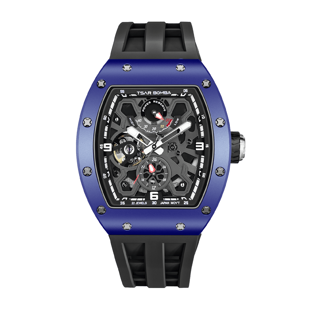 tsarbomba watches TB8212C blue ceramic bezel and black ceramic case and black strap;miyota automatic movement-front view