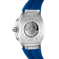 The TSAR BOMBA Lumina is a diamond-set luxury automatic ladies' watch. The dial and bezel are set with 79 lab-grown diamonds totaling 0.66 carats. The watch is powered by a Japanese automatic movement. It features TSAR BOMBA's patented interchangeable strap function, an A-grade luminous coating, a scratch-resistant sapphire crystal, and a comfortable, interchangeable fluoroelastomer strap. It is water-resistant to 50 meters (5 ATM).-blue-rear view