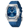 The TSAR BOMBA Lumina is a diamond-set luxury automatic ladies' watch. The dial and bezel are set with 79 lab-grown diamonds totaling 0.66 carats. The watch is powered by a Japanese automatic movement. It features TSAR BOMBA's patented interchangeable strap function, an A-grade luminous coating, a scratch-resistant sapphire crystal, and a comfortable, interchangeable fluoroelastomer strap. It is water-resistant to 50 meters (5 ATM).-blue-