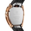 Rear view of the TSAR BOMBA Reactor TB8213 staless steel Automatic Interchangeable Men's Watch. Features a gold stainless steel case and bezel, powered by a Japanese automatic movement. Top dial: minutes; central dial: seconds. Bottom main display: hour hand = pointer reading + central window reading. The TB8213 utilizes the TSAR BOMBA interchangeable module system, allowing for quick and tool-free changes of the strap, bezel, and crown.