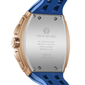  TSAR BOMBA Elemental TB8211Q Stainless Steel Tonneau Chronograph Watch. Features a stainless steel case and a precision-machined quartz movement. The textured dial integrates date display and chronograph function. A 1/20th-second counter is located at 12 o'clock, the date display at 3 o'clock, the hour/minute counter at 6 o'clock, and the seconds counter at 9 o'clock.--rear-view
