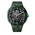 TSAR BOMBA Electron TB8401CF Men’s Watch. Crafted entirely from carbon fiber—including the strap—it weighs just 100 grams. The skeleton dial design offers a direct view of the movement, allowing you to appreciate the charm of precision mechanics in action. Powered by a Citizen MIYOTA movement. The Electron-TB8401CF features Grade A luminescent coating, scratch-resistant sapphire crystal, and an interchangeable fluororubber strap. Water-resistant to 100 meters (10 ATM).-Front view