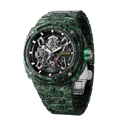 TSAR BOMBA Electron TB8401CF Men’s Watch. Crafted entirely from carbon fiber—including the strap—it weighs just 100 grams. The skeleton dial design offers a direct view of the movement, allowing you to appreciate the charm of precision mechanics in action. Powered by a Citizen MIYOTA movement. The Electron-TB8401CF features Grade A luminescent coating, scratch-resistant sapphire crystal, and an interchangeable fluororubber strap. Water-resistant to 100 meters (10 ATM).-Left three-quarter view