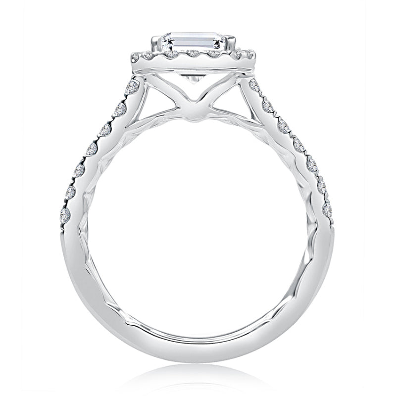 A. Jaffe Emerald Cut Diamond Halo Engagement Ring with Quilted Interior