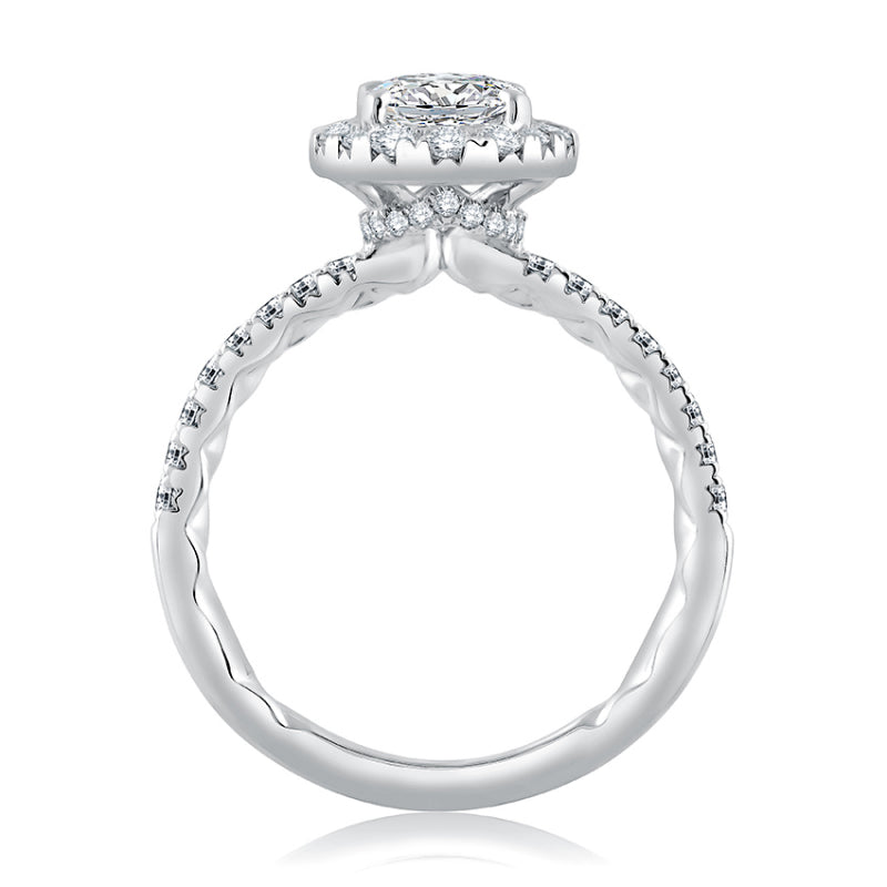 A. Jaffe Oval Halo Engagement Ring with Belted Gallery Detail