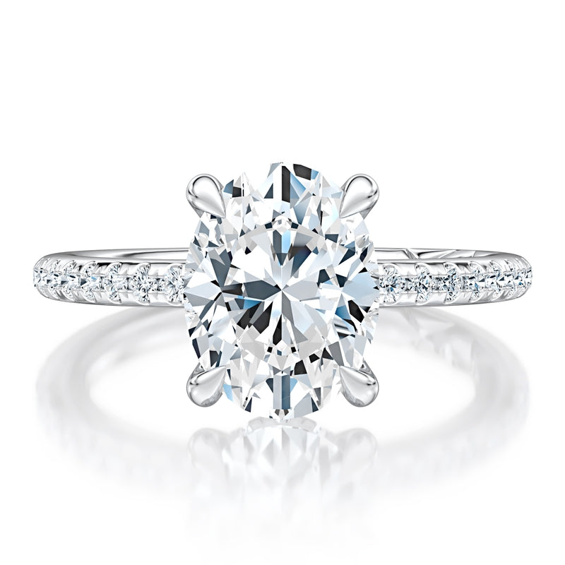 A. Jaffe Diamond Halo Round Cut Engagement Ring with Pave Band