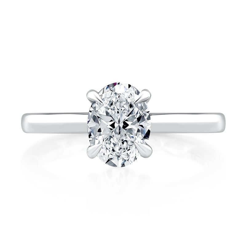 A. Jaffe Hidden Halo Oval Cut Diamond Solitaire Engagement Ring with Quilted Interior