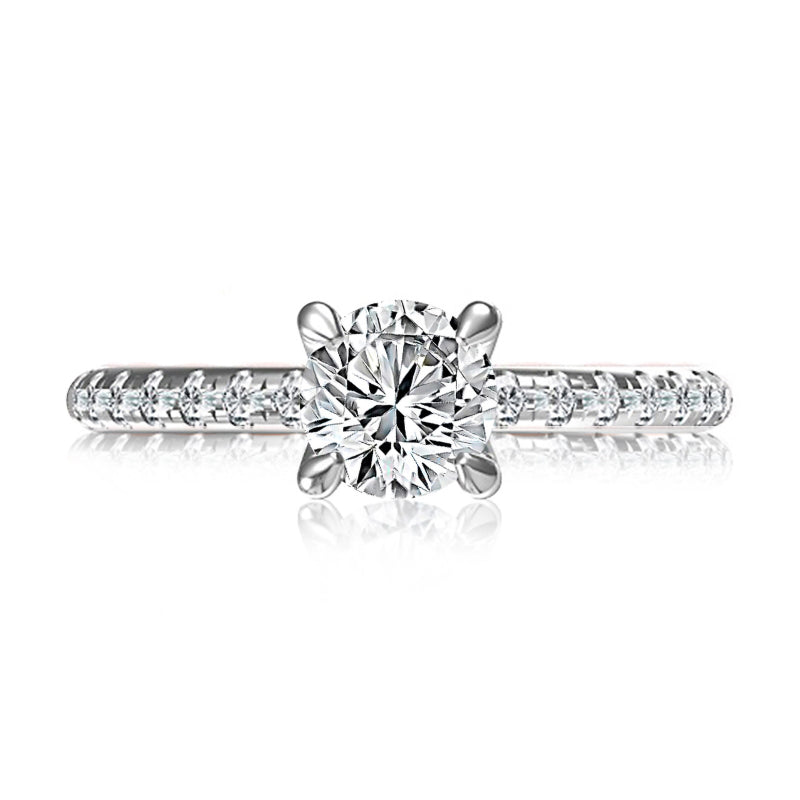 A. Jaffe Modern Two tone Round Center Diamond Engagement Ring with Iconic Quilt Pave Band