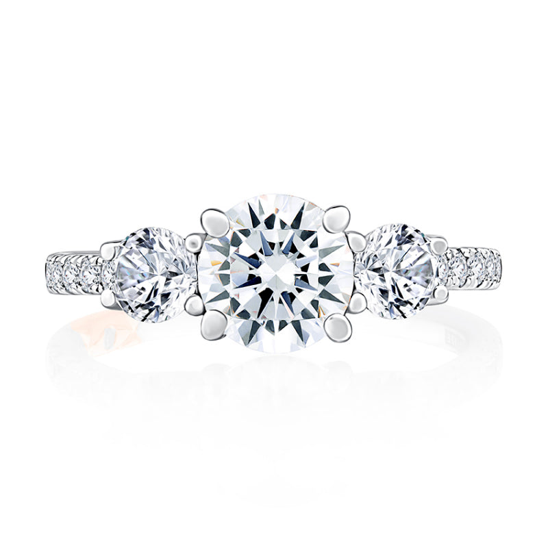 A. Jaffe Three Stone Trelllis Diamond Engagement Ring