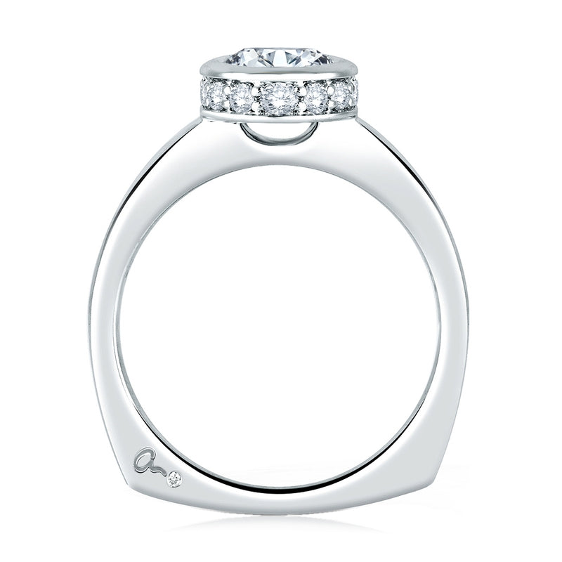 A. Jaffe Diamond Halo Round Cut Engagement Ring with Pave Band