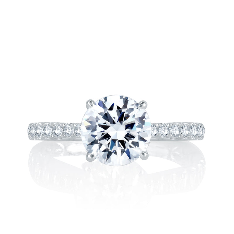 A. Jaffe French Pave Round Center Diamond Quilted Engagement Ring