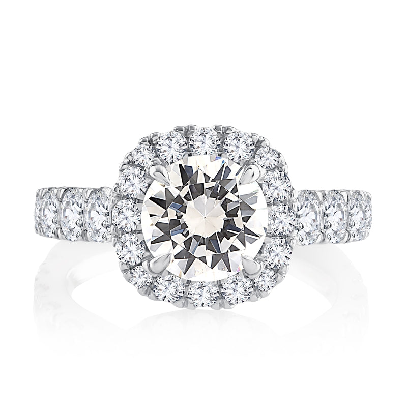 A. Jaffe Diamond Halo Round Cut Engagement Ring with Pave Signature European Shank