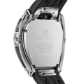 Rear view of the TSAR BOMBA Reactor TB8213 staless steel Automatic Interchangeable Men's Watch. Features a sliver stainless steel case and bezel, powered by a Japanese automatic movement. Top dial: minutes; central dial: seconds. Bottom main display: hour hand = pointer reading + central window reading. The TB8213 utilizes the TSAR BOMBA interchangeable module system, allowing for quick and tool-free changes of the strap, bezel, and crown.black strap