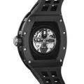 TSAR BOMBA Elemental TB8212 Skeleton Automatic Mechanical Watch. Powered by a Seiko Epson automatic movement, the full ceramic case is lightweight, skin-friendly.  It features Grade A luminescent coating, a scratch-resistant sapphire crystal, and a fluororubber strap. Water-resistant to 50 meters (5 ATM).--rear view