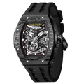 tsarbomba watches TB8228CF； carber fiber bezel  and black case and silicone black strap.automatic movement and skeletonized dial and visible movement design--45° side view