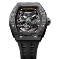 tsarbomba watches TB8228CF； carber fiber bezel and black case and silicone black strap.automatic movement and skeletonized dial and visible movement design--top view