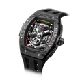 tsarbomba watches TB8228CF； carber fiber bezel and black case and silicone black strap.automatic movement and skeletonized dial and visible movement design--