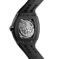tsarbomba watches TB8228CF； carber fiber bezel  and black case and silicone black strap.automatic movement and skeletonized dial and visible movement design--back view
