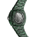 TSAR BOMBA Electron TB8401CF Men’s Watch. Crafted entirely from carbon fiber—including the strap—it weighs just 100 grams. The skeleton dial design offers a direct view of the movement, allowing you to appreciate the charm of precision mechanics in action. Powered by a Citizen MIYOTA movement. The Electron-TB8401CF features Grade A luminescent coating, scratch-resistant sapphire crystal, and an interchangeable fluororubber strap. Water-resistant to 100 meters (10 ATM).-Rear view
