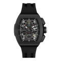 The TSAR BOMBA Atomic TB8214F interchangebale tonneau quartz watch. fluororubber
-black-bezel-and-balck-interchangeable strap.  The Multifunction dial design, the multifunction dial features a chronograph minute sub-dial at the 12 o'clock position, a date display between the 4 and 5 o'clock positions, a seconds sub-dial at the 6 o'clock position, and an hour chronograph sub-dial at the 9 o'clock position. --Front-view