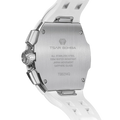 The TSAR BOMBA Atomic TB8214 interchangebale tonneau quartz watch. fluororubber
-white-bezel-and-white-interchangeable strap.  The Multifunction dial design, the multifunction dial features a chronograph minute sub-dial at the 12 o'clock position, a date display between the 4 and 5 o'clock positions, a seconds sub-dial at the 6 o'clock position, and an hour chronograph sub-dial at the 9 o'clock position. --Rear-view