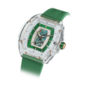  TSAR BOMBA Nucleus femme 02 Mother-of-Pearl Women’s Watch. The case is crafted from stainless steel, and the dial features natural mother-of-pearl: the dial is made of exquisite mother-of-pearl, which displays a rich and soft iridescent sheen under varying light conditions. With a transparent bezel. It is powered by a Swiss Ronda quartz movement. The watch is extremely lightweight (only about 45 grams), making it very comfortable for everyday wear. --Left three-quarter view