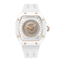 TTSAR BOMBA Nucleus femme 03 Ceramic Women’s Watch. Featuring a ceramic case, the minimalist bezel is set with dazzling cubic zirconia that catches the light with every movement of your wrist—a subtle glow that exudes undeniable luxury. Powered by a Swiss Ronda quartz movement. The watch is extremely lightweight (only about 60 grams), making it very comfortable for everyday wear. -white.-Front-view