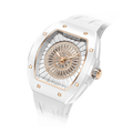 TSAR BOMBA Nucleus femme 03 Ceramic Women’s Watch. Featuring a ceramic case, the minimalist bezel is set with dazzling cubic zirconia that catches the light with every movement of your wrist—a subtle glow that exudes undeniable luxury. Powered by a Swiss Ronda quartz movement. The watch is extremely lightweight (only about 60 grams), making it very comfortable for everyday wear. -white.-Left three-quarter-angled-view