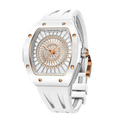 TSAR BOMBA Nucleus femme 03 Ceramic Women’s Watch. Featuring a ceramic case, the minimalist bezel is set with dazzling cubic zirconia that catches the light with every movement of your wrist—a subtle glow that exudes undeniable luxury. Powered by a Swiss Ronda quartz movement. The watch is extremely lightweight (only about 60 grams), making it very comfortable for everyday wear. -white.-Left three-quarter-view