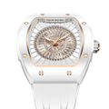 TSAR BOMBA Nucleus femme 03 Ceramic Women’s Watch. Featuring a ceramic case, the minimalist bezel is set with dazzling cubic zirconia that catches the light with every movement of your wrist—a subtle glow that exudes undeniable luxury. Powered by a Swiss Ronda quartz movement. The watch is extremely lightweight (only about 60 grams), making it very comfortable for everyday wear. -white-Top-down-view